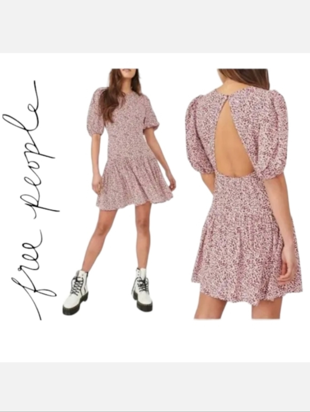 Free People Dancing In The Dark Mini Dress Plum Red Floral Print Sz S - Picture 2 of 14